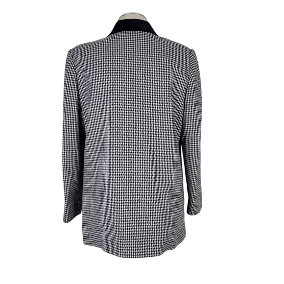 Sag Harbor Womens Blazer Size 12 Black White Houndstooth Velour Collar Long Wool - Picture 3 of 9